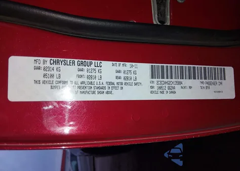 2012 Dodge Charger Sxt from USA, damaged, VIN 2C3CDXHG2CH135884